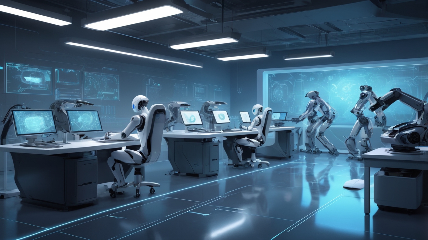 AlbedoBase_XL_A_futuristic_AI_research_lab_with_robots_working_2